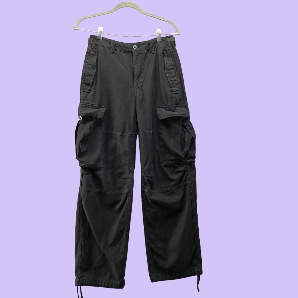 Aritzia TNA Supply Cargo Pants Black Drawstring Hem Utility Wide Leg Womens 2